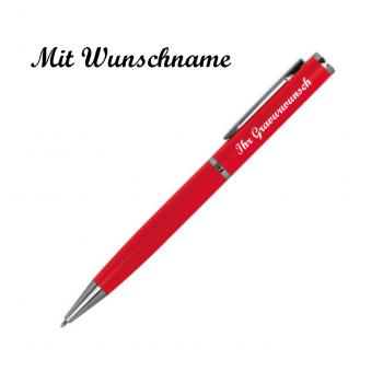 10x Drehbarer Kugelschreiber aus Metall mit Namensgravur - mit Velouretui - rot