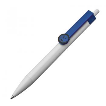 10x Druckkugelschreiber / mit Smile Gesicht / Clipfarbe: blau