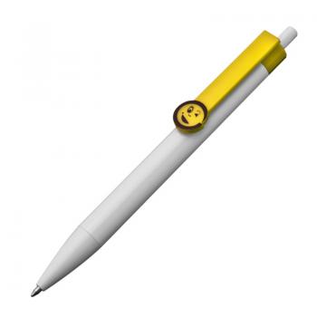 10x Druckkugelschreiber / mit Smile Gesicht / Clipfarbe: gelb
