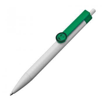 10x Druckkugelschreiber / mit Smile Gesicht / Clipfarbe: grün