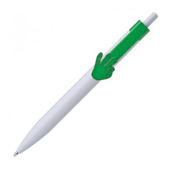 10x Druckkugelschreiber mit Gravur / "Hände" / Clipfarbe: grün
