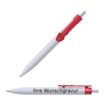 10x Druckkugelschreiber mit Gravur / "Hände" / Clipfarbe: rot