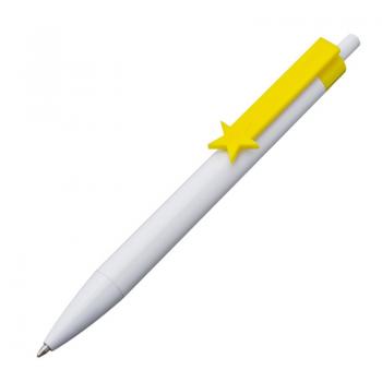 10x Druckkugelschreiber mit Namensgravur - "Stern" - Clipfarbe: gelb