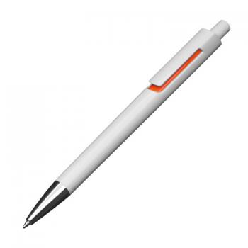 10x Kugelschreiber mit Gravur / mit farbigen Applikationen / Farbe: weiß-orange