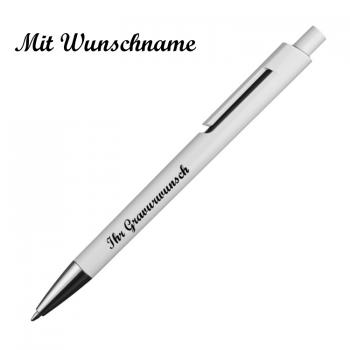 10x Kugelschreiber mit Namensgravur - mit Applikationen - Farbe: weiß-schwarz