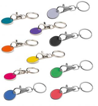 10x Metall Schlüsselanhänger mit Einkaufschip / 10 verschiedene Farben
