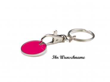 10x Metall Schlüsselanhänger mit Namensgravur - mit Einkaufschip - Farbe: pink