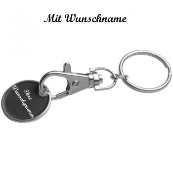 10x Metall Schlüsselanhänger mit Namensgravur - mit Einkaufschip -Farbe: schwarz