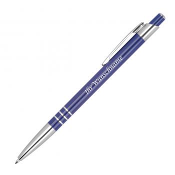 10x Schlanker Kugelschreiber aus Metall mit Gravur / Farbe: blau
