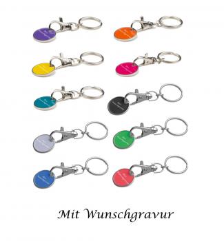 10x Schlüsselanhänger mit Gravur / mit Einkaufschip / 10 verschiedene Farben