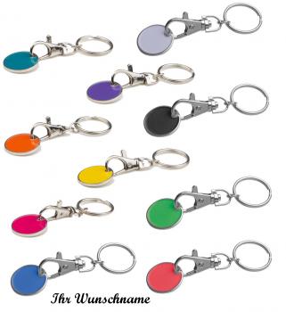 10x Schlüsselanhänger mit Namensgravur - mit Einkaufschip - 10 Farben
