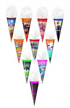 10x Schultüte / Zuckertüte / 25cm / mit Tüllverschluß / 10 verschiedene Motive