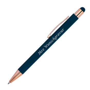 10x Touchpen Kugelschreiber mit Gravur / aus Metall / Farbe: rosegold-dunkelblau