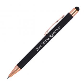 10x Touchpen Kugelschreiber mit Gravur / aus Metall / Farbe: rosegold-schwarz