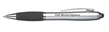 10x Touchpen Kugelschreiber mit Gravur / Farbe: silber-schwarz