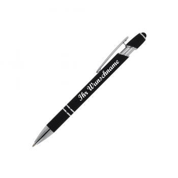 10x Touchpen Kugelschreiber mit Namensgravur - aus Metall - Soft-Touch - schwarz