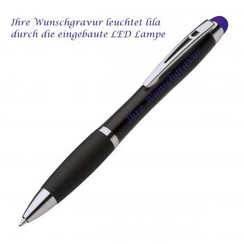 10x Touchpen Leucht-Kugelschreiber mit Gravur / Farbe: schwarz-violett