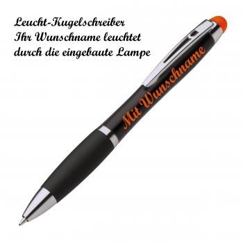 10x Touchpen Leucht-Kugelschreiber mit Namensgravur - Farbe: schwarz-orange