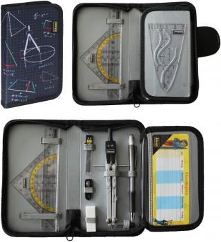 11tlg. Geometrie- und Zeichenset mit Zirkel, Radierer , Dreieck, Lineal ...