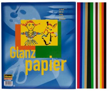 12 Blatt Glanzpapier / 12 verschiedene Farben / DIN A4