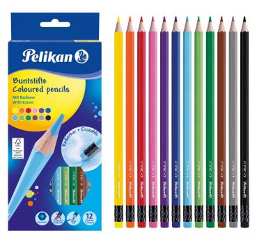 12 Pelikan Buntstifte / radierbar / mit 12 verschiedenen Farben