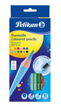 12 Pelikan Buntstifte / radierbar / mit 12 verschiedenen Farben