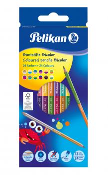 12 Pelikan Buntstifte "Bicolor" / 12 Stifte mit 24 verschiedenen Farben