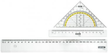 12x Zeichengarnitur 3tlg Geo Dreieck Lineal 15cm & 30cm