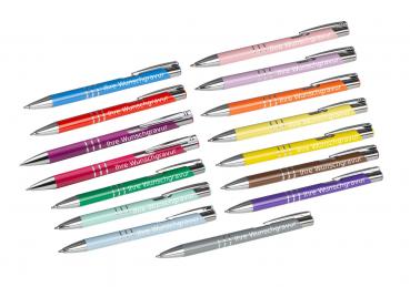 15 Kugelschreiber aus Metall mit Gravur / 15 Farben