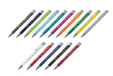 15 Kugelschreiber aus Metall mit Gravur / vollfarbig lackiert / 15 Farben (matt)