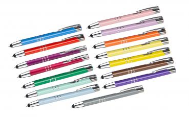 15 Touchpen Kugelschreiber aus Metall / 15 verschiedene Farben