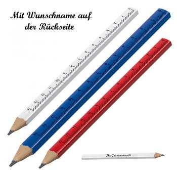 15 Zimmermannsbleistifte mit Namensgravur - mit Lineal - je 5x weiß,rot und blau
