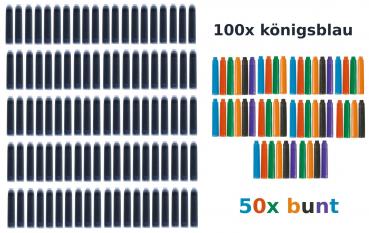 150 Füllerpatronen / 100 blaue Tintenpatronen + 50 farbige Tintenpatronen
