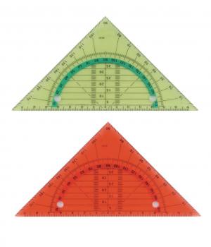 2 biegsame Geo-Dreiecke / Geometriedreieck / abheftbar / Farbe: je 1x rot + gelb