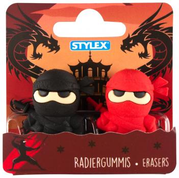 2 Radiergummis "Ninja" / Radierer / Farbe:  je 1x schwarz + rot