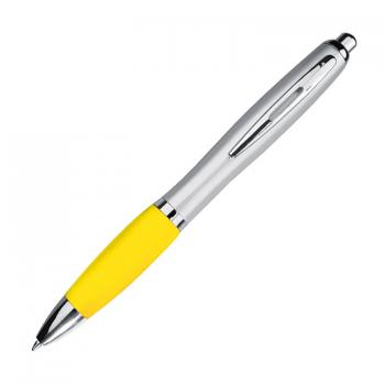20 Kugelschreiber mit Gravur / mit satiniertem Gehäuse / Farbe: silber-gelb