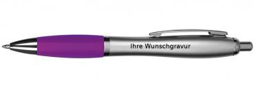 20 Kugelschreiber mit Gravur / mit satiniertem Gehäuse / Farbe: silber-lila