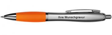 20 Kugelschreiber mit Gravur / mit satiniertem Gehäuse / Farbe: silber-orange