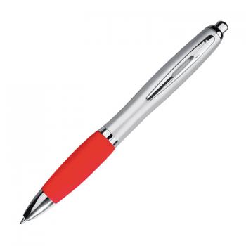 20 Kugelschreiber mit Gravur / mit satiniertem Gehäuse / Farbe: silber-rot