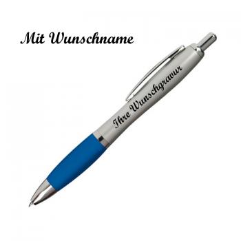 20 Kugelschreiber mit Namensgravur - mit satiniertem Gehäuse -Farbe: silber-blau
