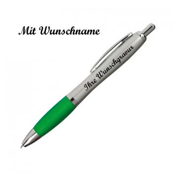 20 Kugelschreiber mit Namensgravur - mit satiniertem Gehäuse -Farbe: silber-grün