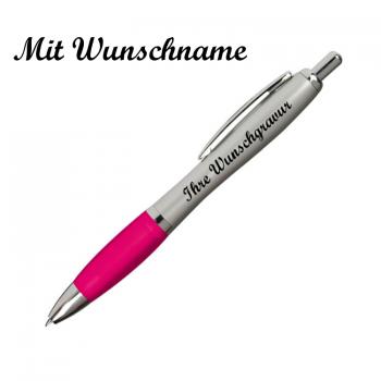 20 Kugelschreiber mit Namensgravur - mit satiniertem Gehäuse -Farbe: silber-pink