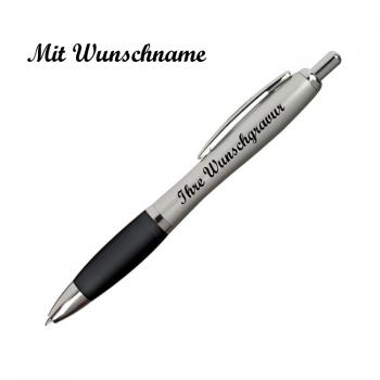 20 Kugelschreiber mit Namensgravur - satiniertes Gehäuse - Farbe: silber-schwarz