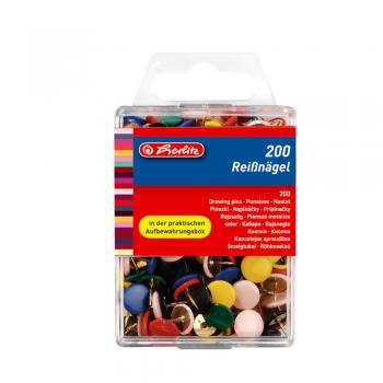 200 Herlitz Reißnägel / Reißzwecken / Heftzwecken / farbig sortiert