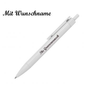20x Druckkugelschreiber mit Namensgravur - Farbe: weiß mit weißen Clip