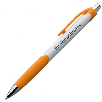 20x Kugelschreiber mit Gravur / mit gummierter Griffzone / Farbe: weiß-orange