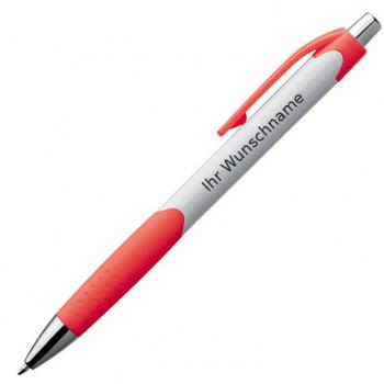 20x Kugelschreiber mit Gravur / mit gummierter Griffzone / Farbe: weiß-rot