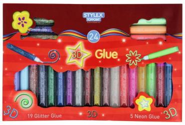 24 Tuben Glitter Glue & Neon Glue Stifte