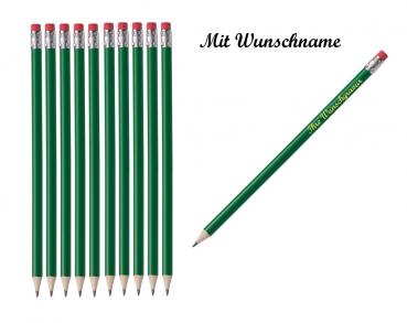 25 Bleistifte mit Radierer - HB - Farbe: lackiert grün - mit Namensgravur