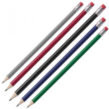 25 Bleistifte mit Radierer / HB / je 5x schwarz, blau, grau, rot und grün